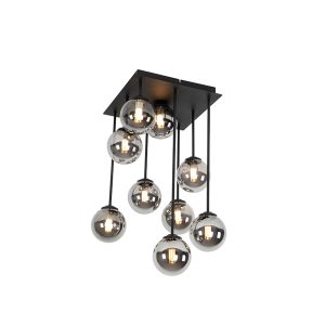 Modern Ceiling Light Black 9-Light with Smoke Glass - Athens