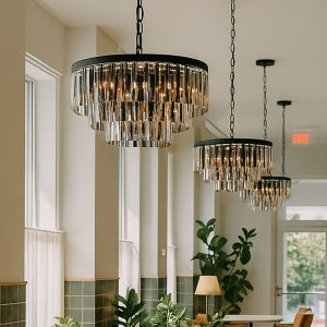 Modern Chandelier Black with Smoke Glass 9-Lights - Amel