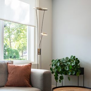 Modern Floor Lamp Steel and Glass Incl. LED with Reading Arm - Divine