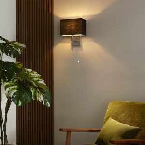 Modern Gunmetal Wall Lamp with Black Shade and Reading Arm incl. LED - Bergamo
