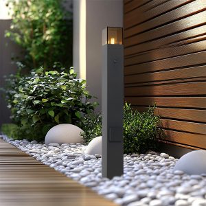 Modern Outdoor Bollard Black with Smoke Glass 70cm with Twilight Sensor IP44 - Denmark