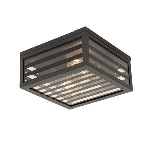 Modern Outdoor Ceiling Light Black Glass 2-Light IP44 - Reims