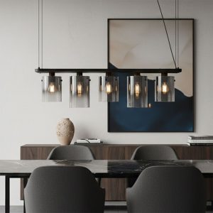 Modern Pendant Lamp Black with Smoke Glass 5-Lights - Hybrid