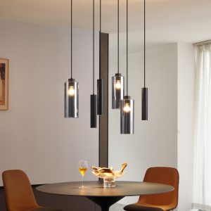 Modern Pendant Light Black with Smoke Glass 6-Lights - Duplantis
