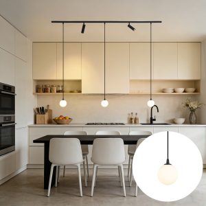 Modern Track Lighting System Black with 2 Spotlights and 3 Pendant Lights 1-Phase - Slimline Uzzy Eira