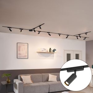 Modern Track Lighting System with 12 Black Spotlights 1-Phase - Magnetic Samson