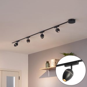 Modern Track Lighting System with 4 Black Spotlights 1-Phase - Magnetic Eggy