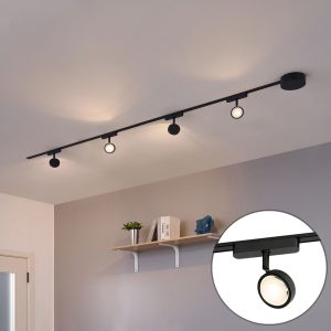 Modern Track Lighting System with 4 Black Spotlights 1-Phase - Magnetic Lance