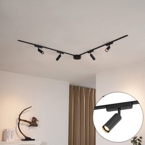 Modern Track Lighting System with 4 Black Spotlights 1-Phase - Magnetic Samson