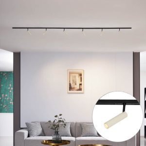 Modern Track Lighting System with 6 Beige and Black Spotlights 1-Phase - Slimline Uzzy