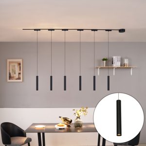 Modern Track Lighting System with 6 Black Pendant Lights 1-Phase - Magnetic Cassie