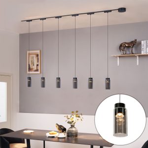 Modern Track Lighting System with 6 Black Pendant Lights 1-Phase - Magnetic Vance