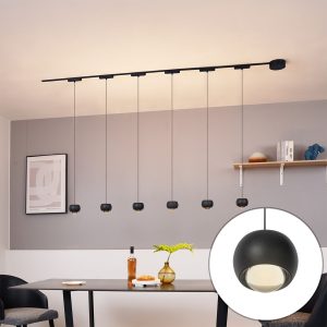 Modern Track Lighting System with 6 Black Pendant Lights 1-Phase - Magnetic Lance