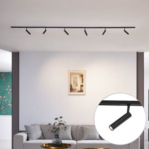 Modern Track Lighting System with 6 Black Spotlights 1-Phase - Slimline Uzzy