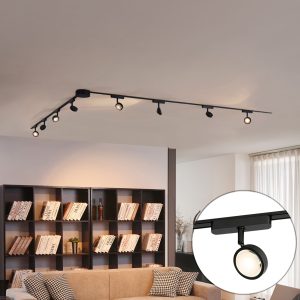 Modern Track Lighting System with 8 Black Spotlights 1-Phase - Magnetic Lance