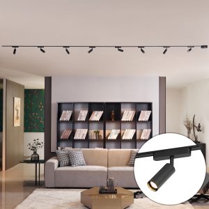Modern Track Lighting System with 8 Black Spotlights 1-Phase - Magnetic Samson