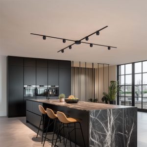 Modern Track Lighting System with 8 Black Spotlights 1-Phase - Magnetic Zagaye