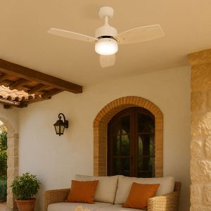 Outdoor Ceiling Fan White with Wood Print 91.3cm incl. LED Dimmable with Remote Control IP44 - Toledo
