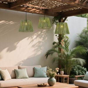 Outdoor Pendant Light Black with Green Rope Shades 3-Lights IP44 - Cava Jayla