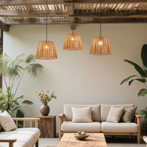 Outdoor Pendant Light Black with Orange Rope Shades 3-Light IP44 - Cava Jayla