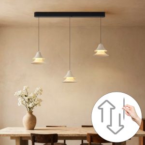 Pendant Lamp Black with Beige Incl. LED 3-Step Dimmable 3-Lights Easylift - Witch