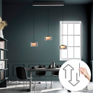 Pendant Lamp Black with Smoke Glass incl. LED 3-Lights Easylift - Rika