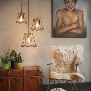 Retro Pendant Lamp Black 3-Lights - Granny Frame