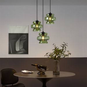 Retro Pendant Lamp Black with Green Glass 3-Lights - Denise