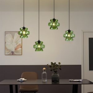 Retro Pendant Lamp Black with Green Glass 4-Lights - Denise