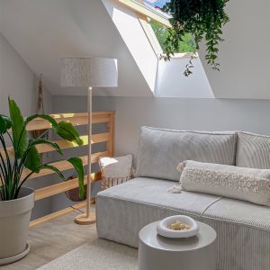 Rustic Floor Lamp Wood with Light Brown Lampshade - Mels