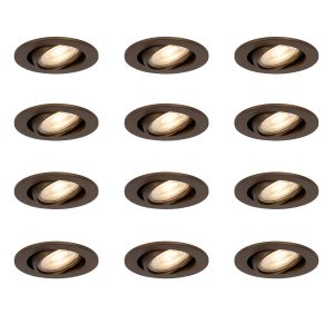 Set of 12 Modern Recessed Spotlights Dark Bronze Tiltable - Cisco