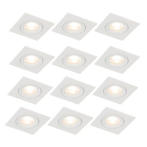 Set of 12 Recessed Spotlights White Square GU10 50mm IP44 - Xena