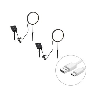 Set of 2 Black Spike Lights 50cm Incl. Rechargeable LED and Solar IP65 - Adalind