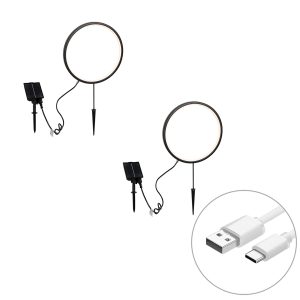 Set of 2 Black Spike Lights 60cm Incl. Rechargeable LED and Solar IP65 - Adalind