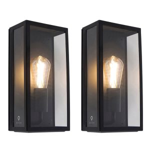 Set of 2 Outdoor Wall Lights Black IP44 with Glass - Rotterdam