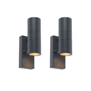 Set of 2 Outdoor Wall Lights Dark Grey 2-Light Dusk Sensor - Duo