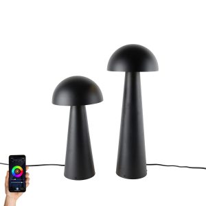 Set of 2 Smart Outdoor Floor Lamps Black 50cm and 65cm incl. Wifi A60 - Mushroom