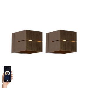 Set of 2 Smart Wall Lamps Dark Bronze 9.7 cm Incl. Wifi G9 - Transfer Groove