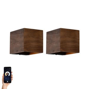 Set of 2 Smart Wall Lamps Walnut Wood Incl. Wifi G9 - Transfer
