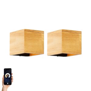 Set of 2 Smart Wall Lights Oak Wood Incl. Wi-Fi G9 - Transfer