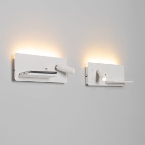 Set of 2 Wall Light White Incl. LED with USB and Inductive Charger - Riza