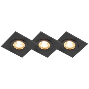 Set of 3 Bathroom Recessed Spotlights Black Square IP44 - Xena