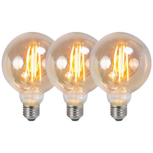 Set of 3 E27 Dimmable LED Bulbs G95 Smoke 5W 380LM 2200K