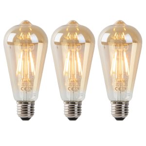 Set of 3 E27 LED Bulbs ST64 Gold with Dusk Sensor 4W 400LM 2200K