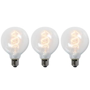 Set of 3 E27 LED Twisted Filament Bulbs G95 Clear 5W 400LM 2200K