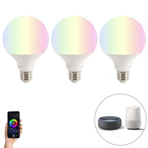 Set of 3 Smart E27 RGBW LED Bulbs G95 11W 1050lm 2200-4000K