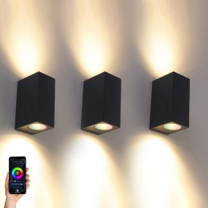 Set of 3 Smart Wall Lamps Black 2-Light IP44 - Baleno