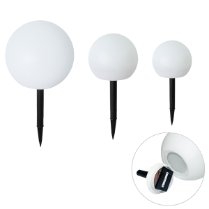 Set of 3 White Outdoor Floor Lamps Incl. LED Solar IP44 - Ludger