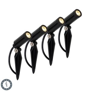 Set of 4 Black Spike Lights Incl. LED IP65 Solar Rechargeable - Garly
