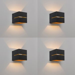 Set of 4 Smart Wall Lamps Black with Gold 9.7 cm Incl. WiFi G9 - Transfer Groove